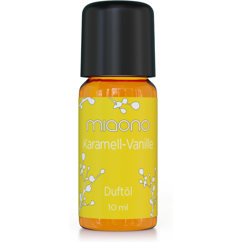 Duftöl miaono Karamell Vanille 10ml, in Deutschland abgefüllt, mit intensivem süßem Duft von Karamell und Vanille – perfekt für stimmungsvolle Momente.