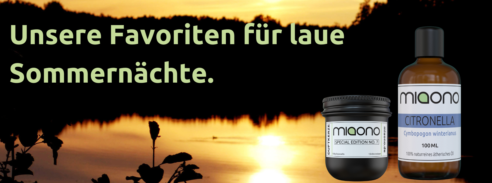 Genieße Deine Sommerabende mit dem natürlichen Sommernacht Set von miaono – Duftkerze No. 7 & ätherisches Citronellaöl für Garten, Terrasse & Balkon. Jetzt entdecken!