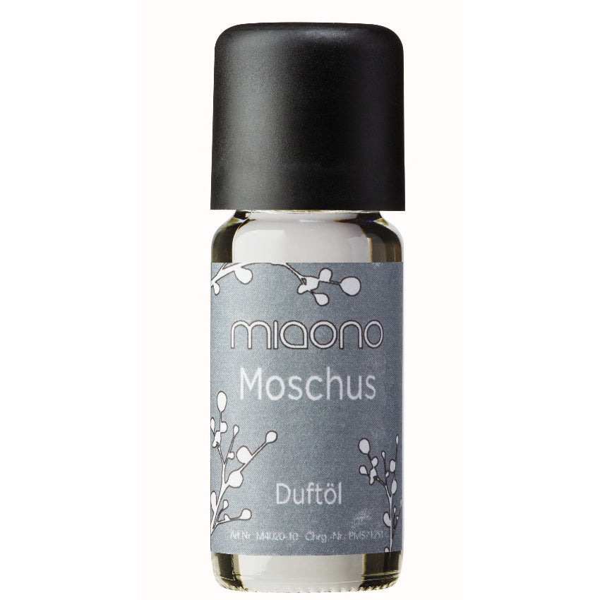 Miaono Duftöl Moschus 10ml, in Deutschland abgefüllt, mit einem warmen und sinnlichen Moschusduft – ideal für eine luxuriöse und beruhigende Atmosphäre.