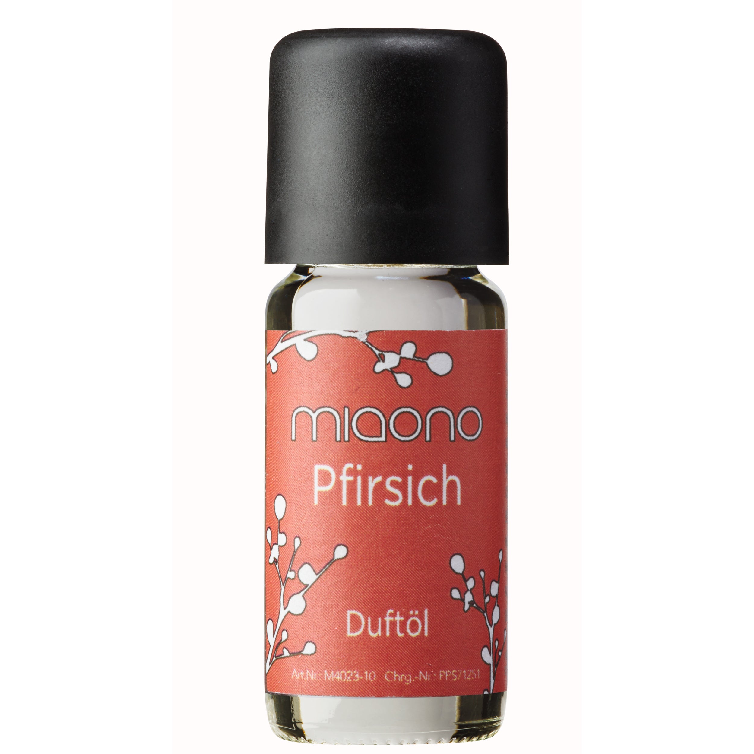 Miaono Duftöl Pfirsich 10ml, in Deutschland abgefüllt, mit einem fruchtig-süßen Pfirsichduft – perfekt für eine einladende und sommerliche Atmosphäre.