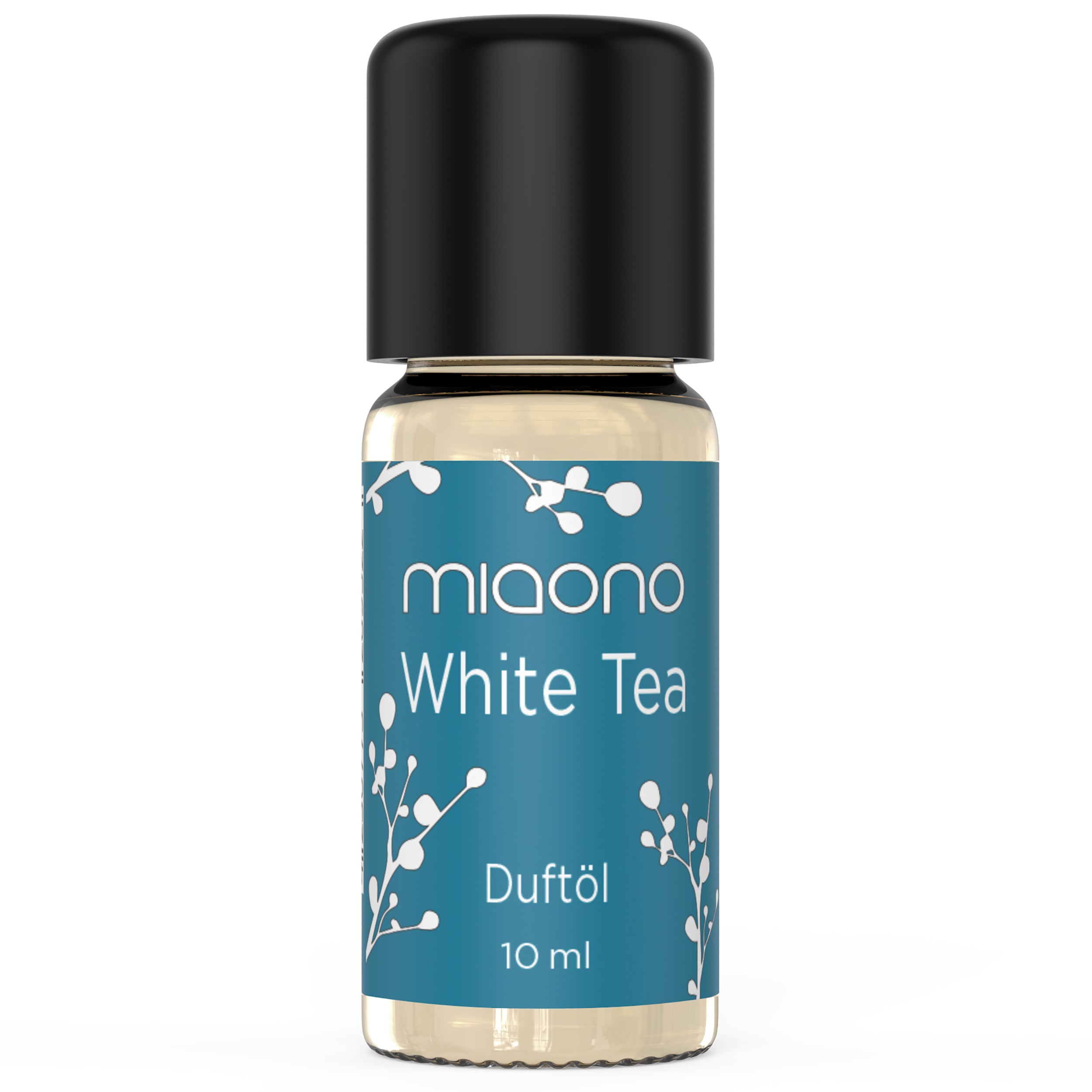 Miaono Duftöl White Tea 10ml, in Deutschland abgefüllt, mit einem zarten und erfrischenden weißen Tee-Duft – ideal für eine beruhigende und elegante Atmosphäre.