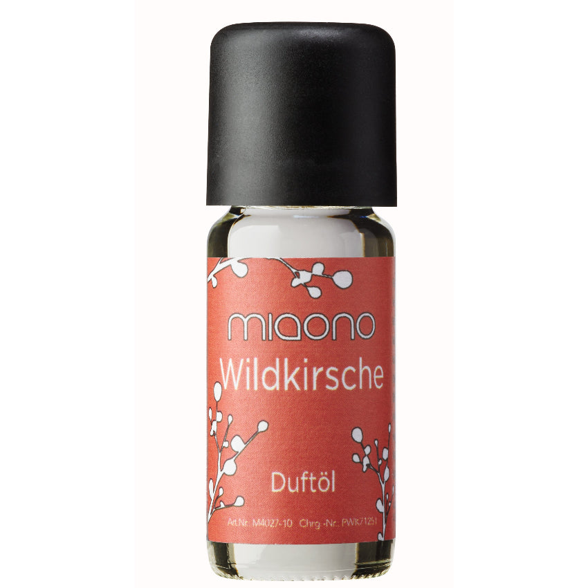 Miaono Duftöl Wildkirsche 10ml, in Deutschland abgefüllt, mit fruchtigem und süßem Duft reifer Wildkirschen – ideal für ein belebendes und einladendes Ambiente