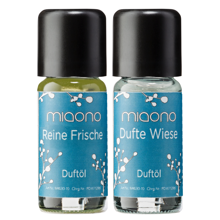 Miaono Duftöl-Set Frühling – Enthält die Düfte Dufte Wiese & Reine Frische, handabgefüllt in Deutschland, ideal für Diffusoren & Duftlampen.